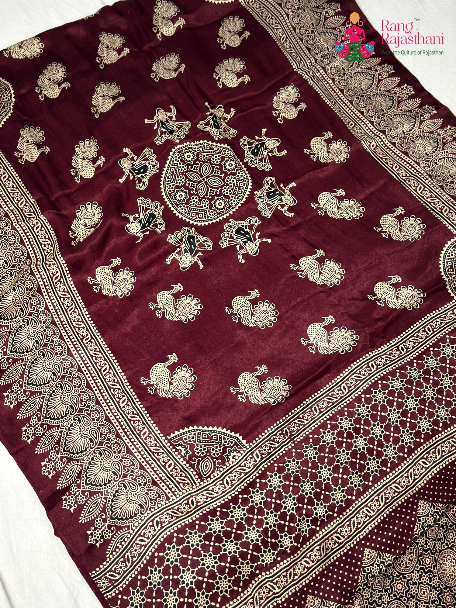 Maroon Modal Ajrakh Print Saree for Festive Celebration | Shop Online