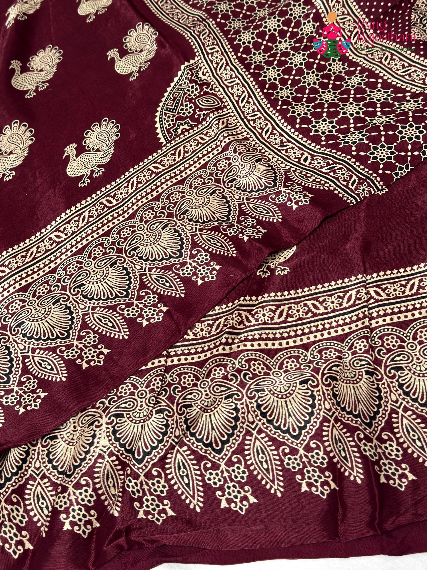 Maroon Modal Ajrakh Print Saree for Festive Celebration | Shop Online