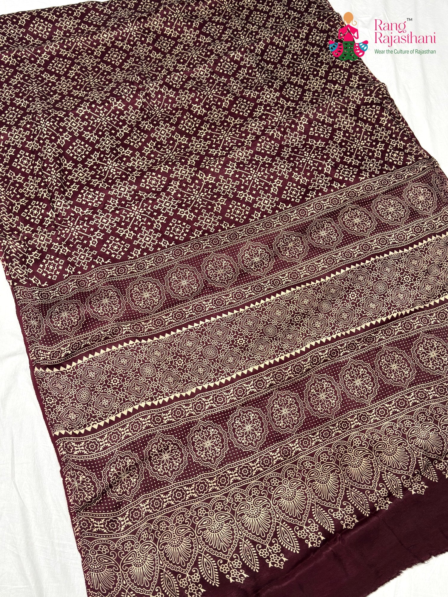 Maroon Modal Ajrakh Print Saree for Festive Celebration | Buy Now