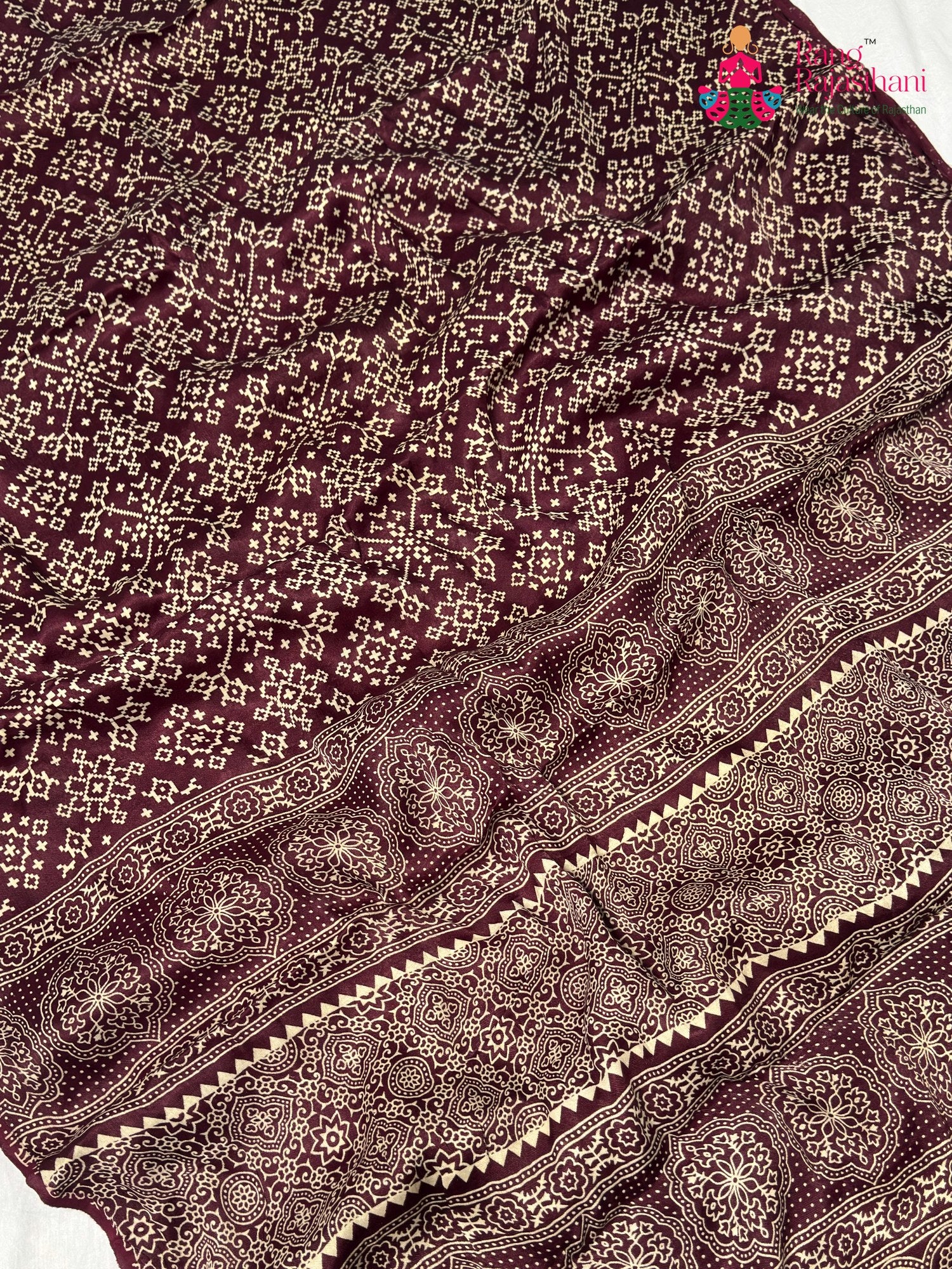 Maroon Modal Ajrakh Print Saree for Festive Celebration | Buy Now