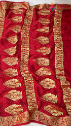 pallu detailing of maroon modal banarasi zari weave gharchola saree