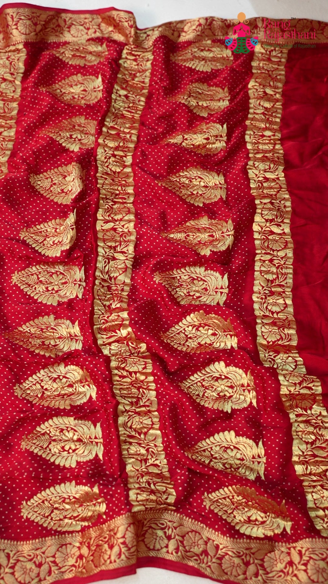 pallu detailing of maroon modal banarasi zari weave gharchola saree