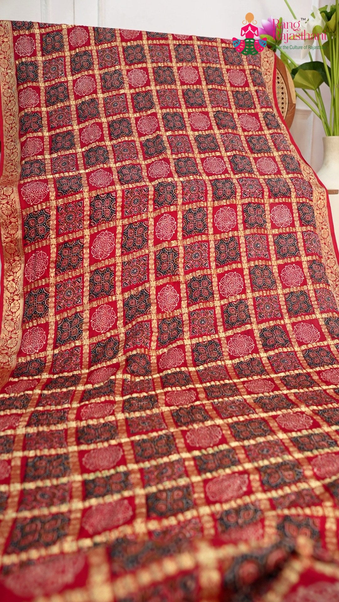 design pattern of maroon modal banarasi zari weave gharchola saree