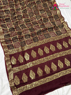 pallu detailing of maroon modal banarasi zari weave gharchola saree