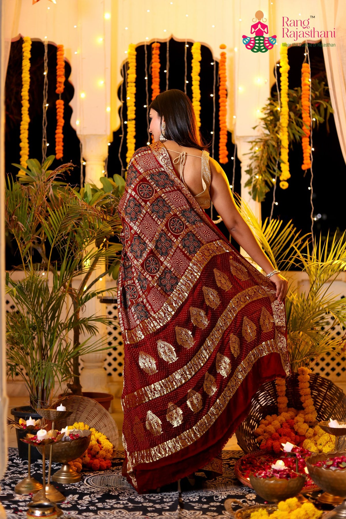 Maroon Modal Banarasi Zari Weave Gharchola Saree for Bridal | Order Online
