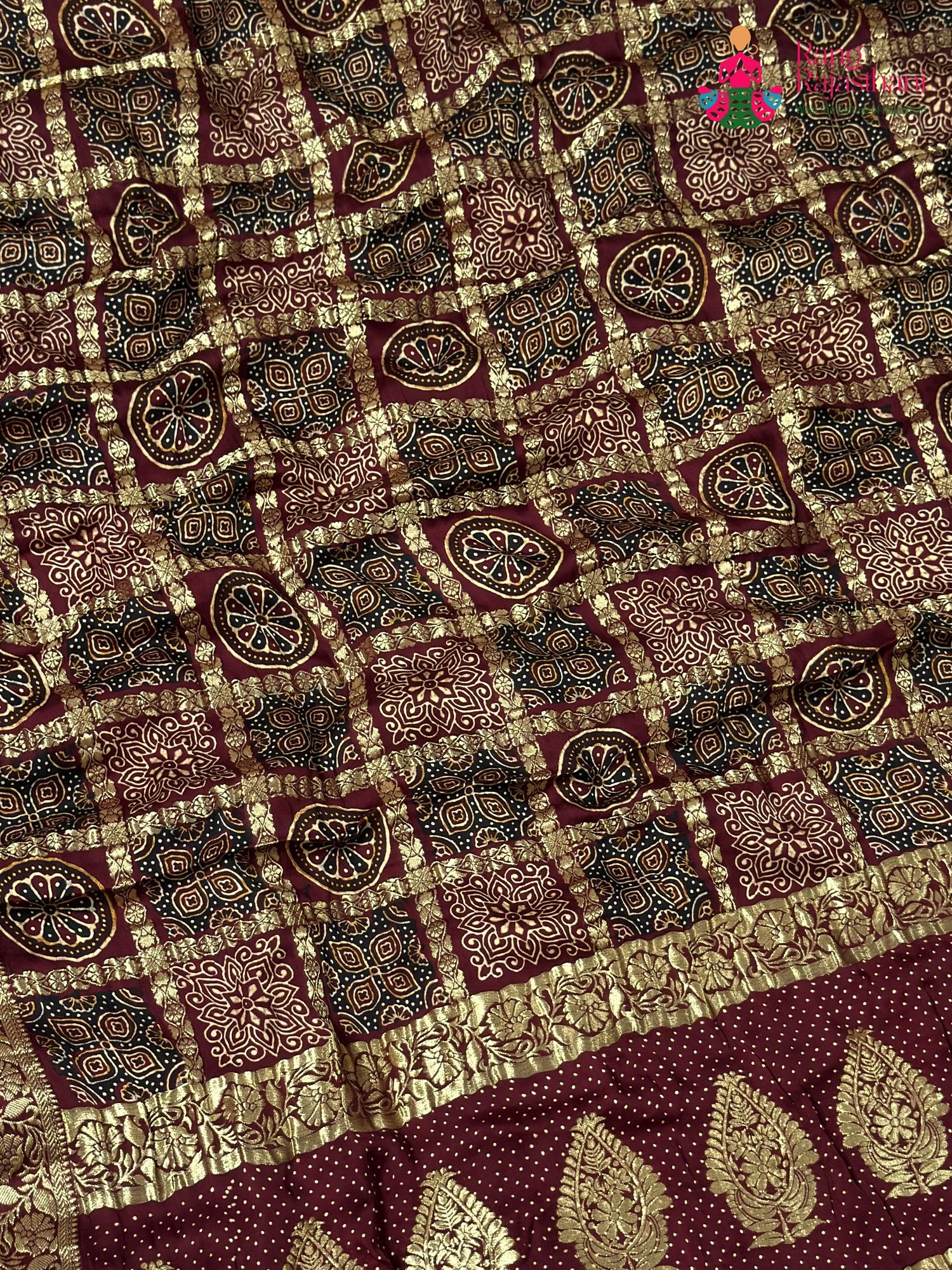 border detail of maroon modal banarasi zari weave gharchola saree