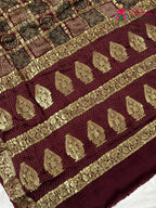 design pattern of maroon modal banarasi zari weave gharchola saree