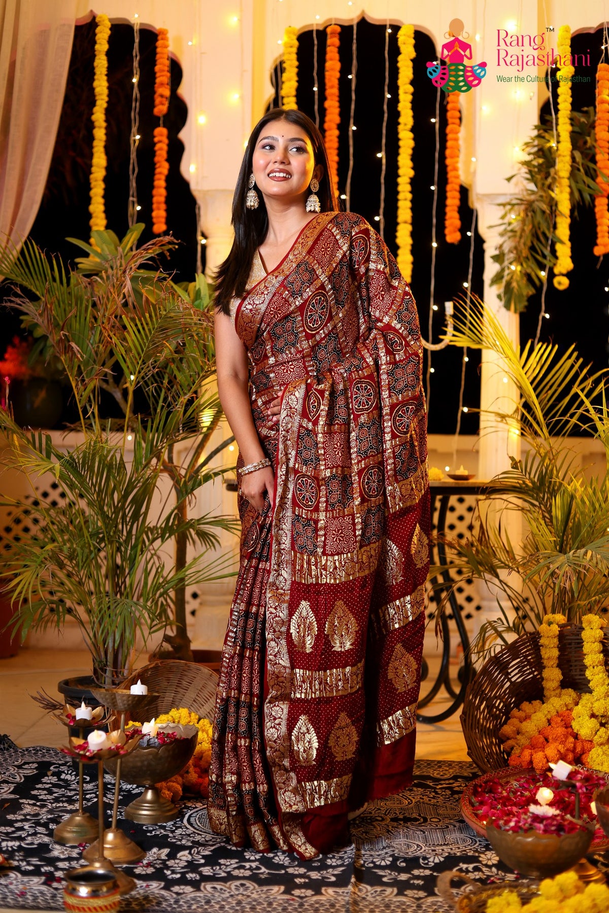 Maroon Modal Banarasi Zari Weave Gharchola Saree for Bridal | Order Online