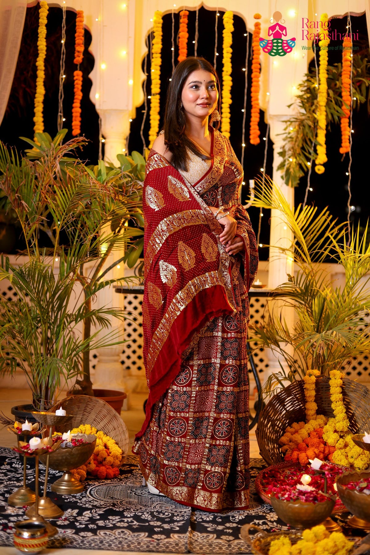 Maroon Modal Banarasi Zari Weave Gharchola Saree for Bridal | Order Online