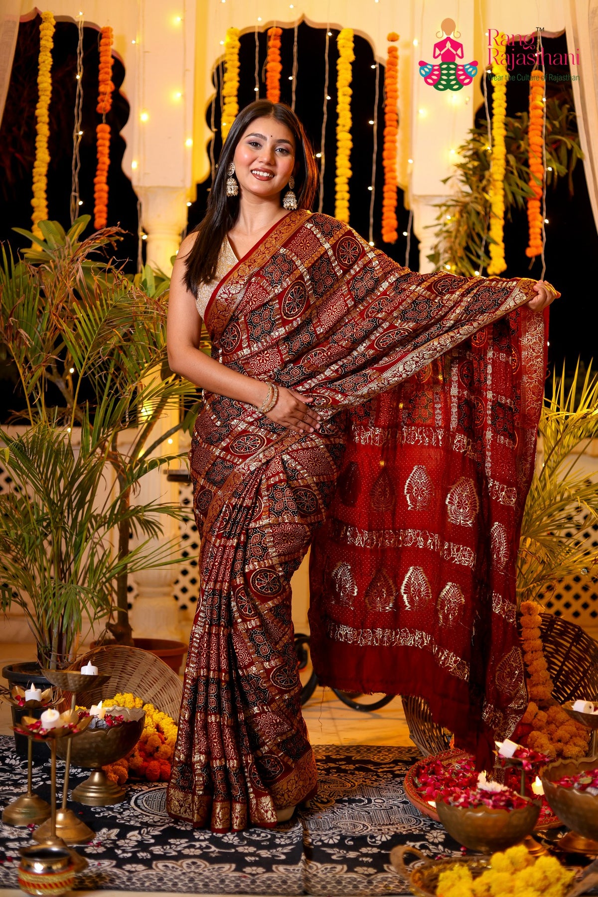 Maroon Modal Banarasi Zari Weave Gharchola Saree for Bridal | Order Online