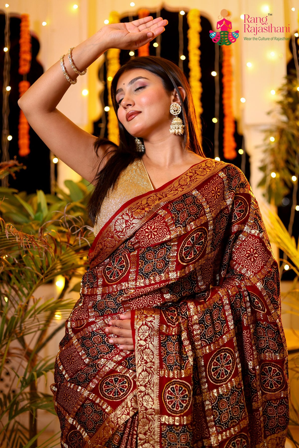 Maroon Modal Banarasi Zari Weave Gharchola Saree for Bridal | Order Online