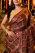 Maroon Modal Banarasi Zari Weave Gharchola Saree for Bridal | Order Online