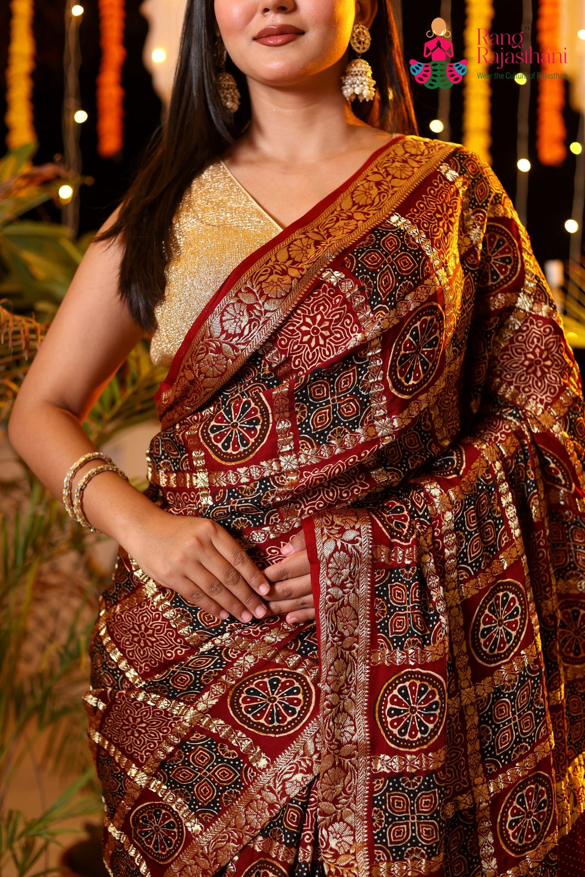 Maroon Modal Banarasi Zari Weave Gharchola Saree for Bridal | Order Online