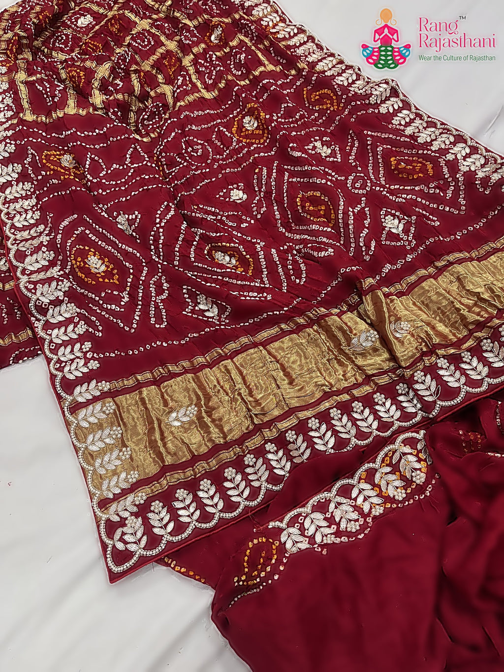 maroon pure gajji silk gota patti saree for mayra ceremony by Rang Rajasthani