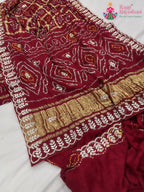 maroon pure gajji silk gota patti saree for mayra ceremony by Rang Rajasthani