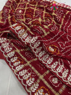 complete look of maroon pure gajji silk gota patti saree 