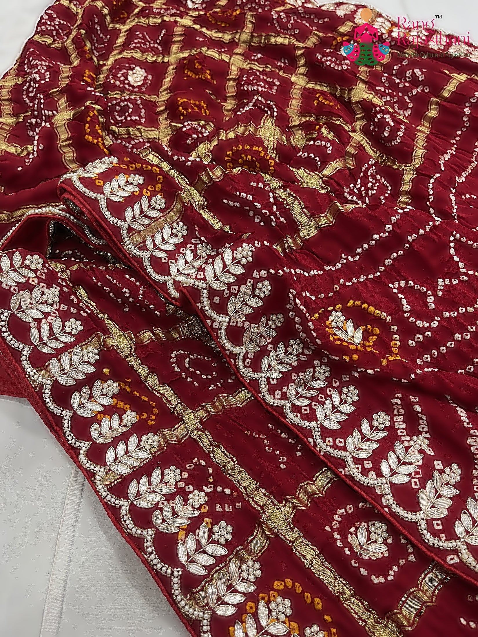 Maroon Pure Gaji Silk Gota Patti Work Saree : Deep Poise