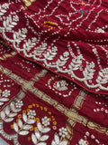 pallu detailing of maroon pure gajji silk gota patti saree 