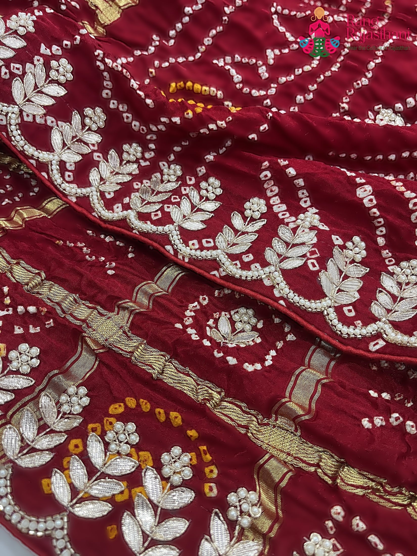 Maroon Pure Gaji Silk Gota Patti Work Saree : Deep Poise