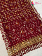 maroon pure gaji silk gota patti saree ethnic wear by Rang Rajasthani