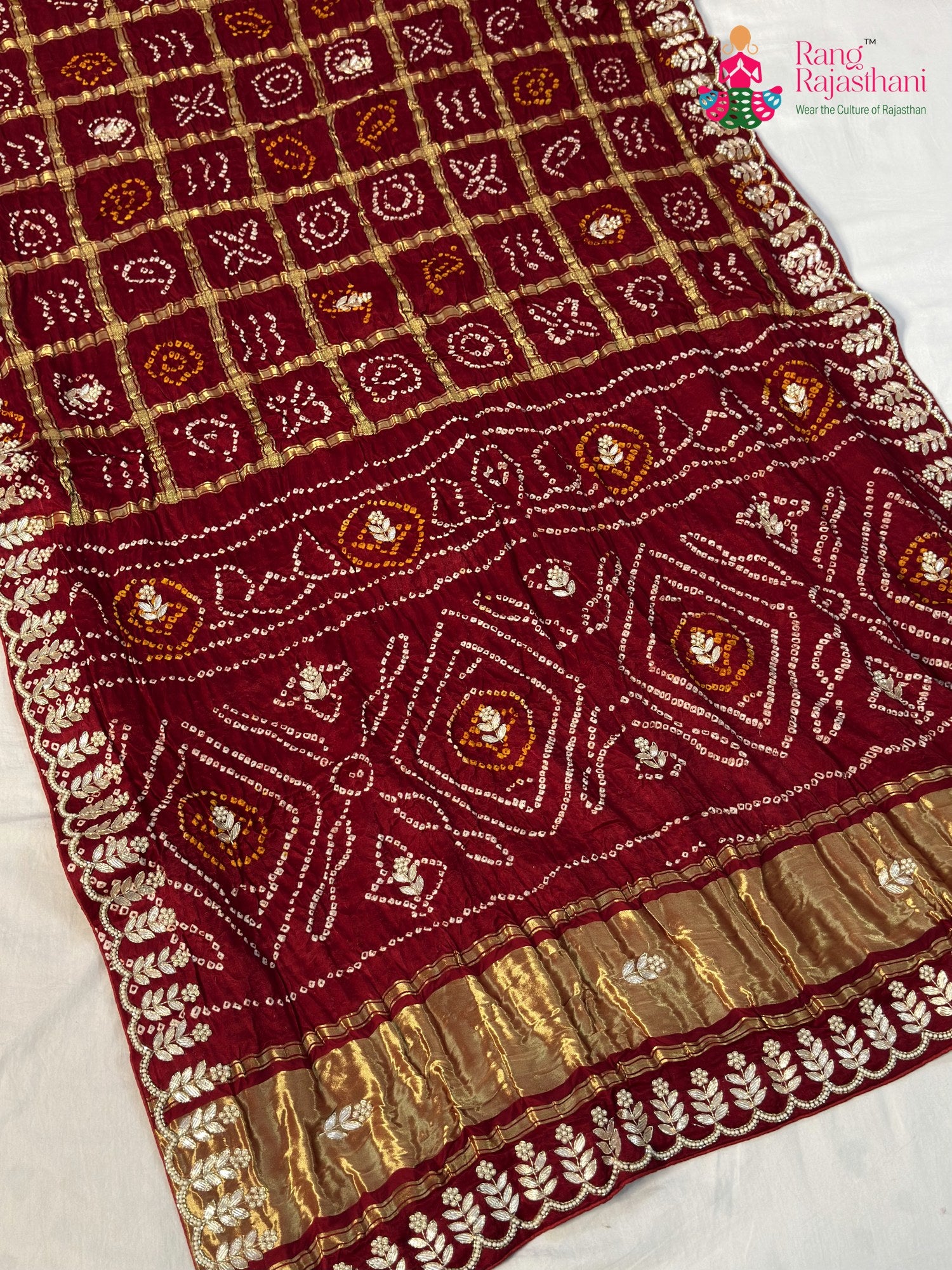 Maroon Gajji Silk Gota Patti Gharchola Saree for Mayra Ceremony | Order Online