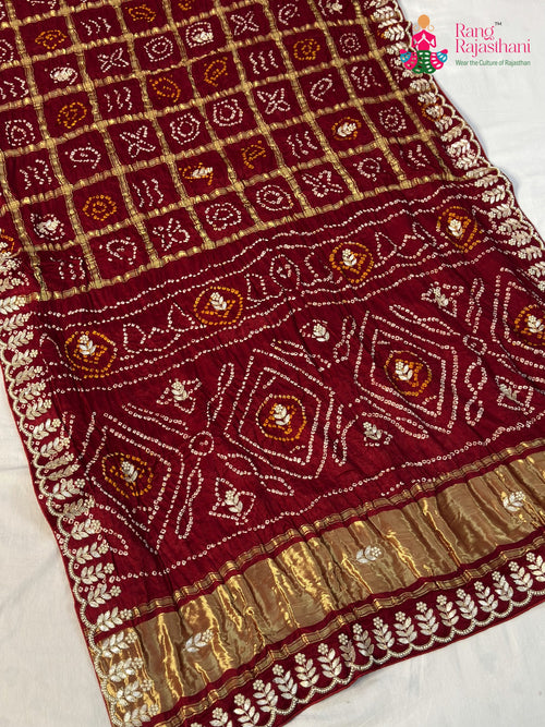 Maroon Pure Gaji Silk Hand Tie Dye Bandhani Gharchola Saree for Mayra Ceremony | Style Pick main-image