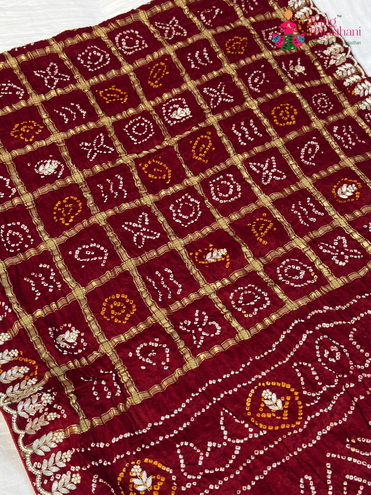 Maroon Gajji Silk Gota Patti Gharchola Saree for Mayra Ceremony | Order Online