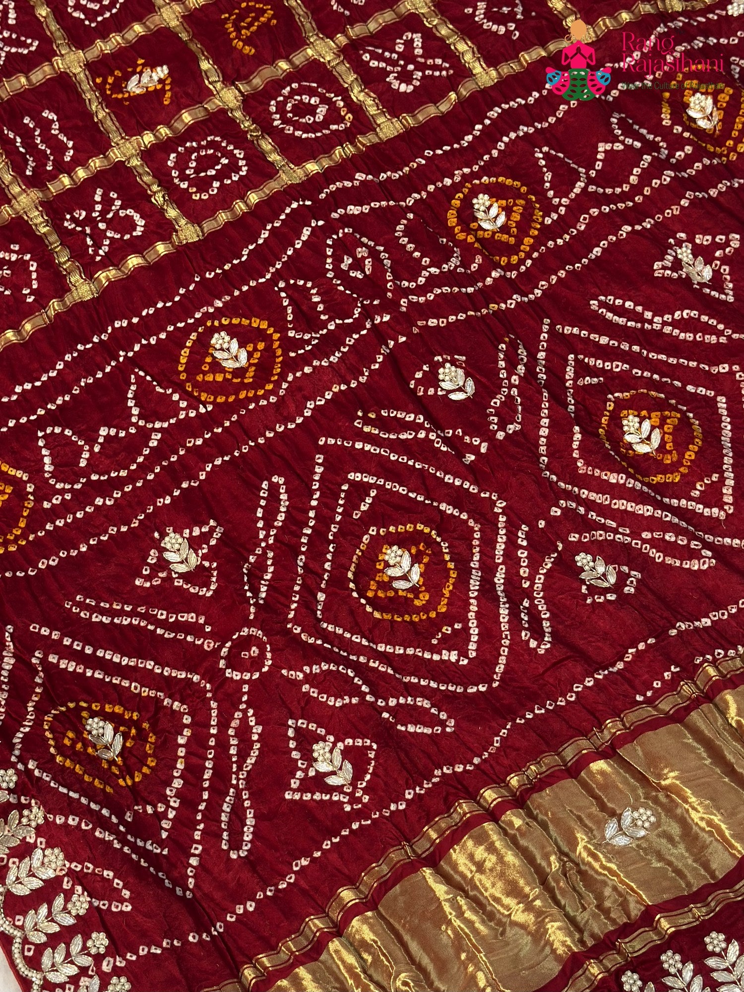 Maroon Gajji Silk Gota Patti Gharchola Saree for Mayra Ceremony | Order Online