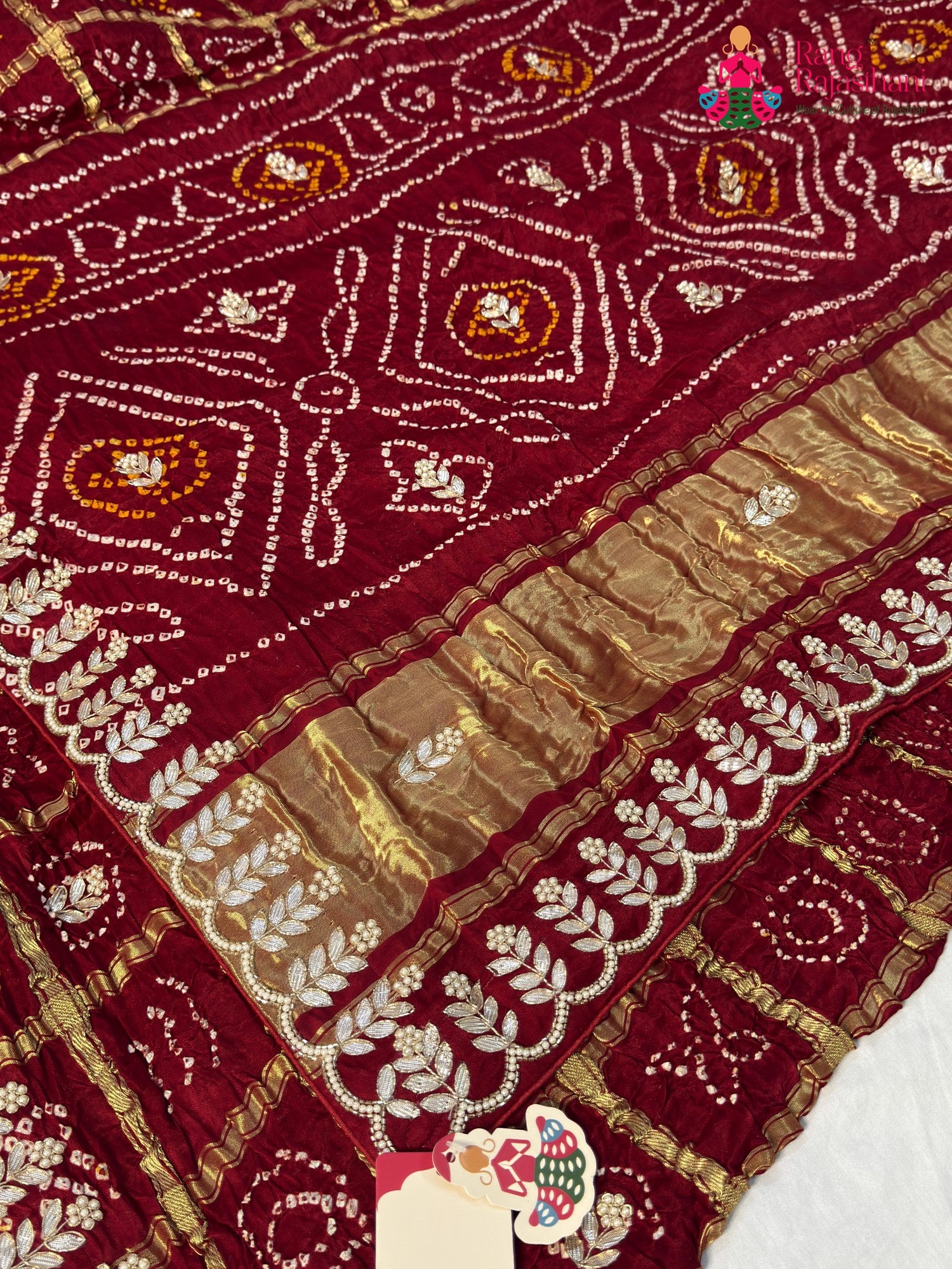 Maroon Gajji Silk Gota Patti Gharchola Saree for Mayra Ceremony | Order Online
