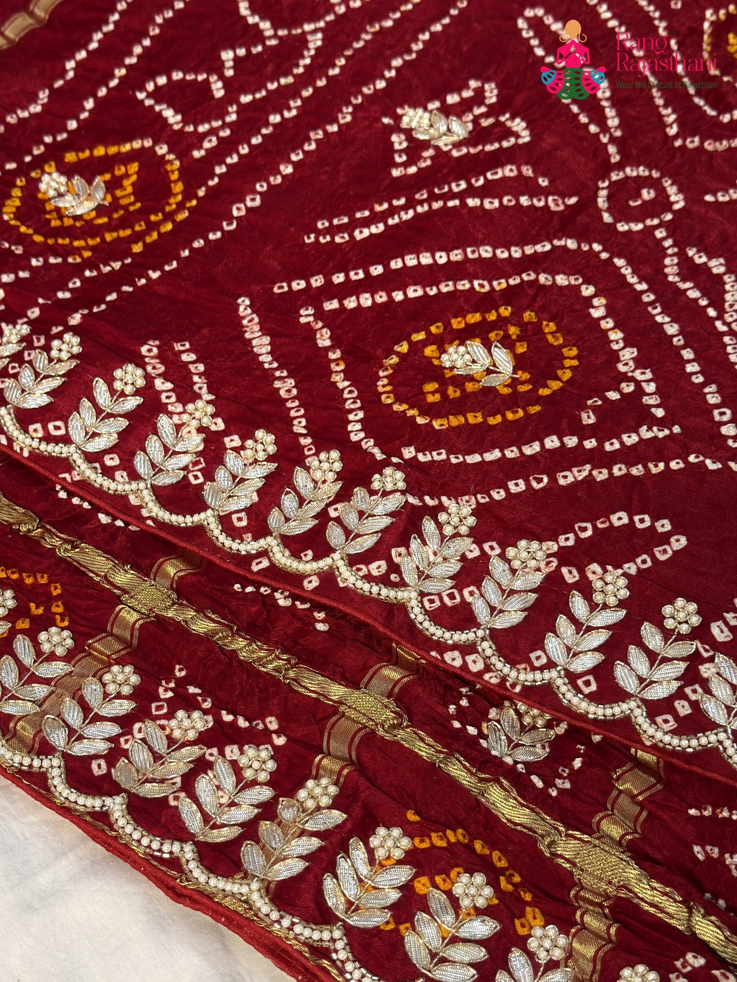 Maroon Gajji Silk Gota Patti Gharchola Saree for Mayra Ceremony | Order Online