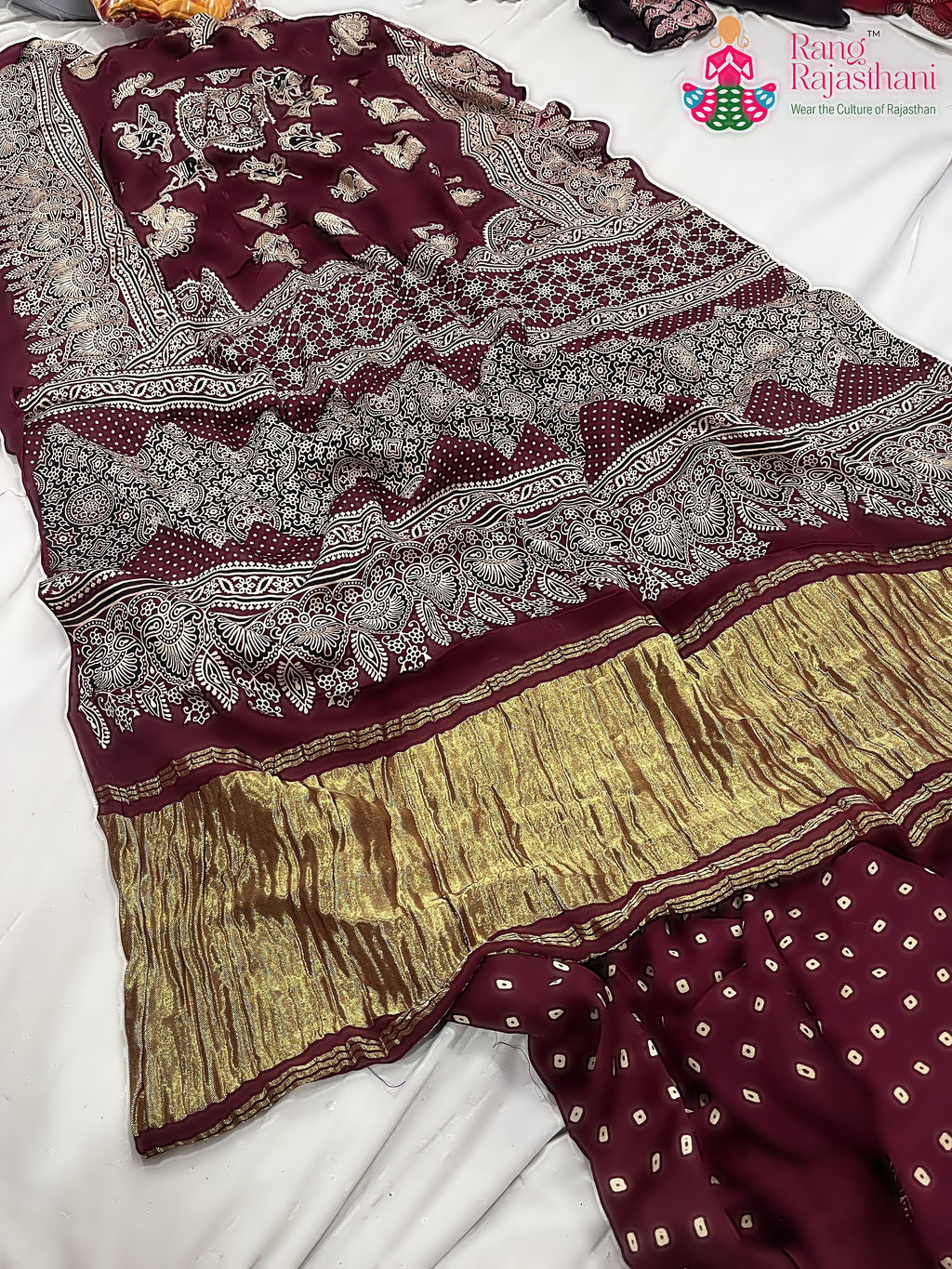 Maroon Pure Modal Silk Ajarakh Print Saree : Quiet Depth