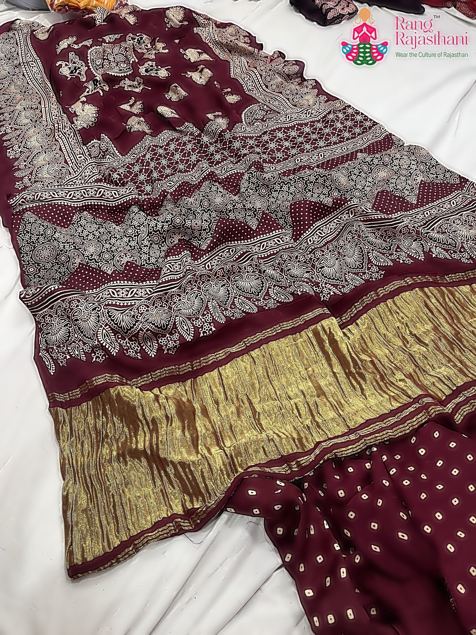 Maroon Pure Modal Silk Ajarakh Print Saree : Quiet Depth