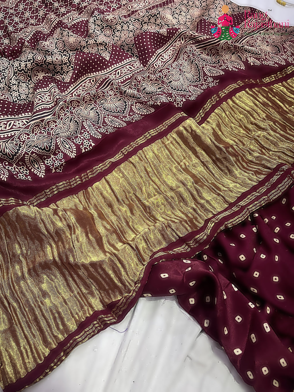 Maroon Pure Modal Silk Ajarakh Print Saree : Quiet Depth