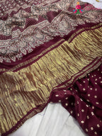 Maroon Pure Modal Silk Ajarakh Print Saree : Quiet Depth