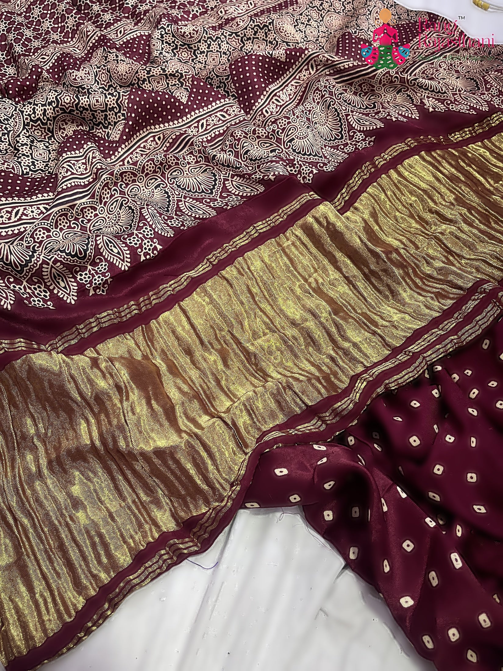 Maroon Pure Modal Silk Ajarakh Print Saree : Quiet Depth