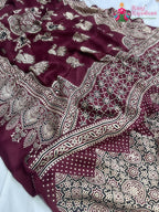 Maroon Pure Modal Silk Ajarakh Print Saree : Quiet Depth