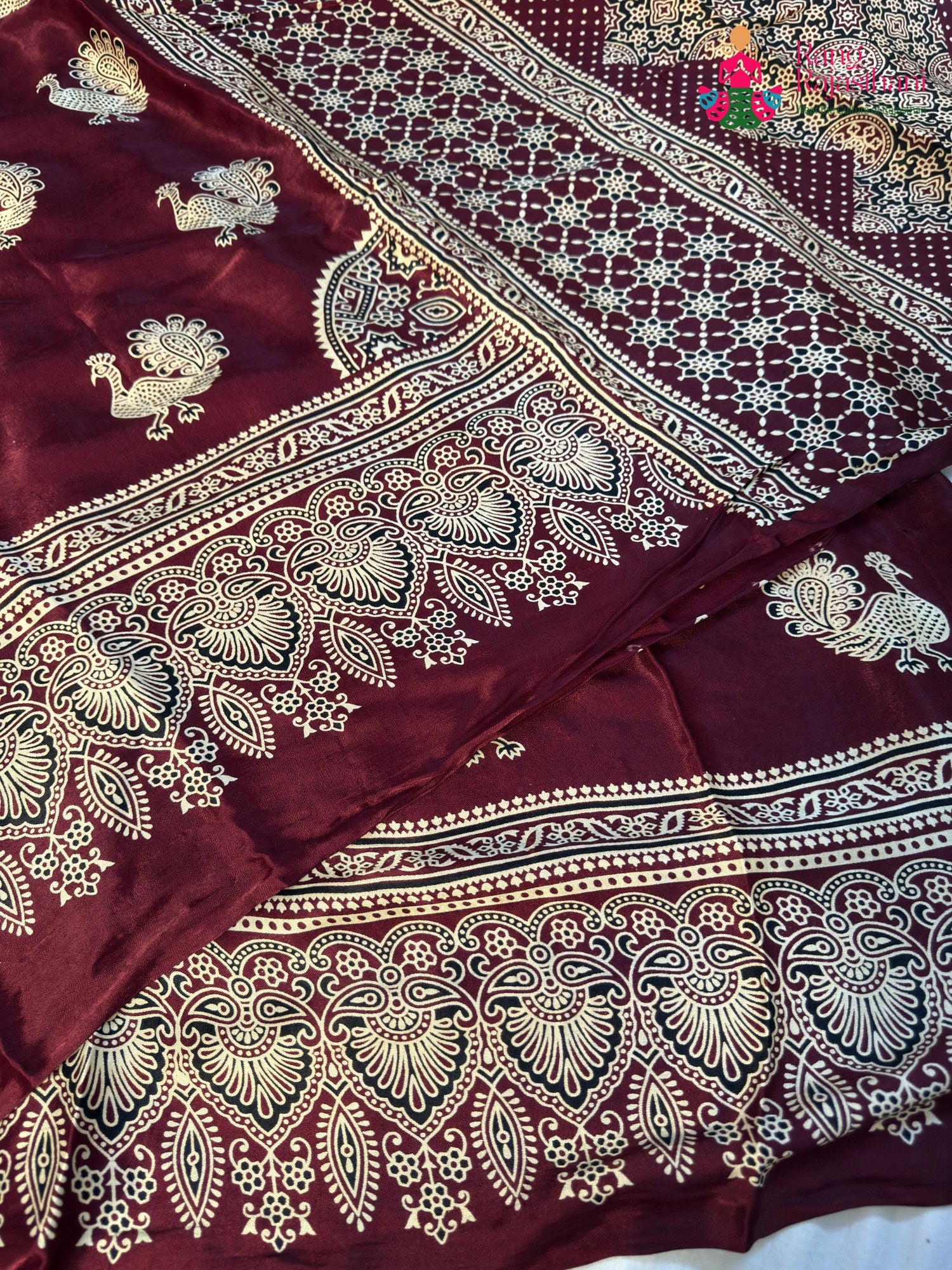 Maroon Modal Ajrakh Print Saree for Festive Celebration | Shop Online