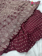 complete look of maroon pure modal silk ajrakh print saree 