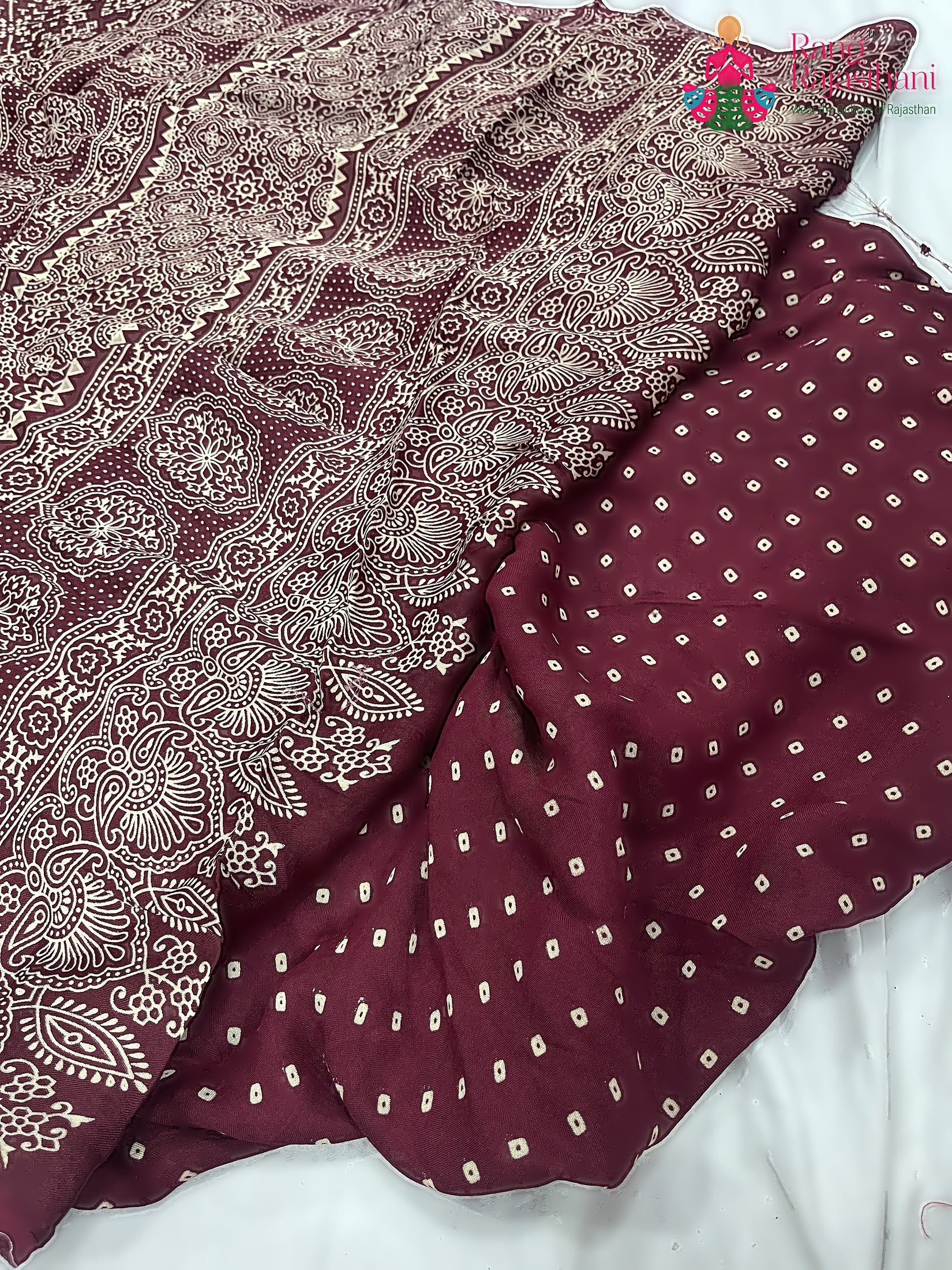 Maroon Pure Modal Silk Ajarakh Print Saree : Artistic Flow