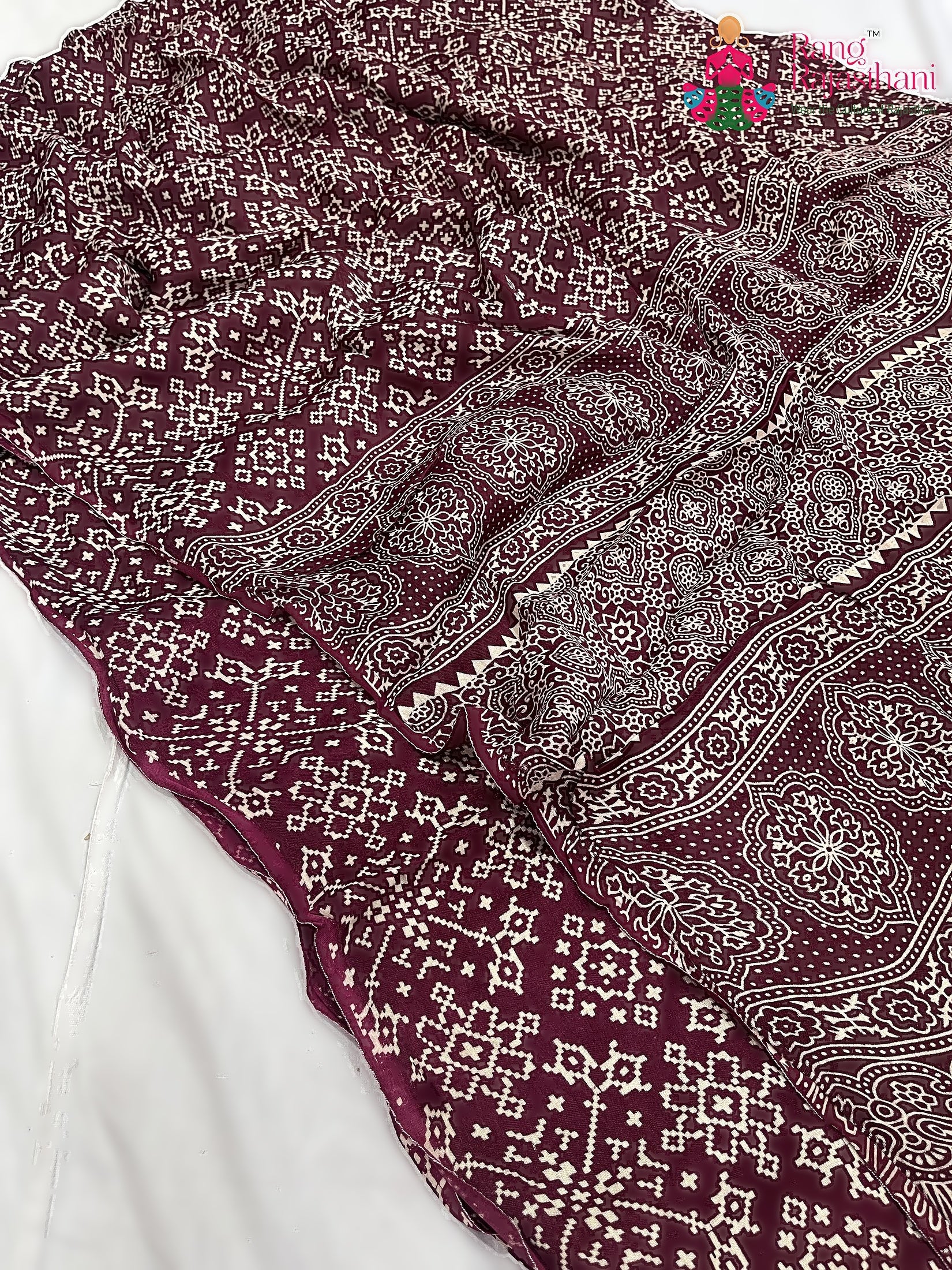 Maroon Pure Modal Silk Ajarakh Print Saree : Artistic Flow