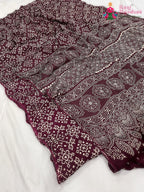 maroon pure modal silk ajrakh print saree for festive celebration by Rang Rajasthani