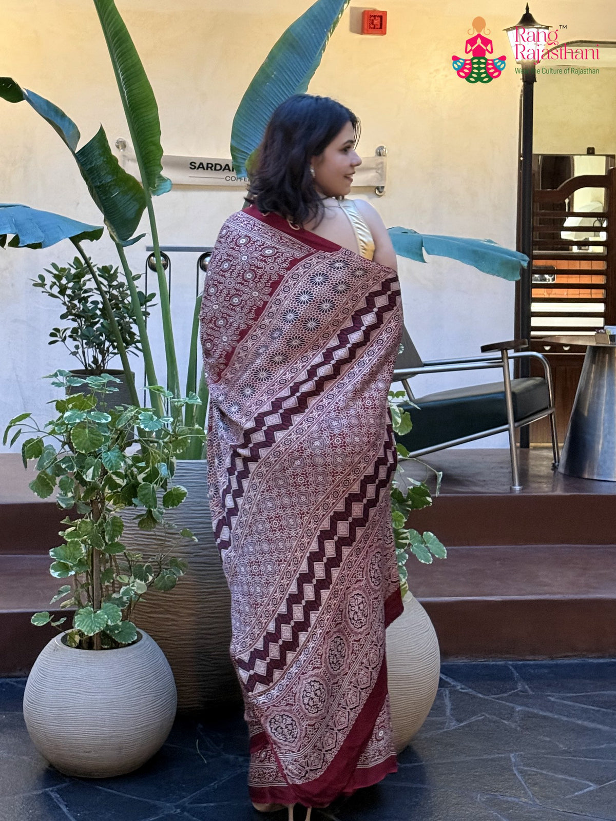 Maroon Pure Modal Silk Ajrakh Print Saree for Festive Celebration | Festive Pick