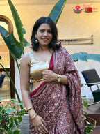 Maroon Pure Modal Silk Ajrakh Print Saree for Festive Celebration | Festive Pick