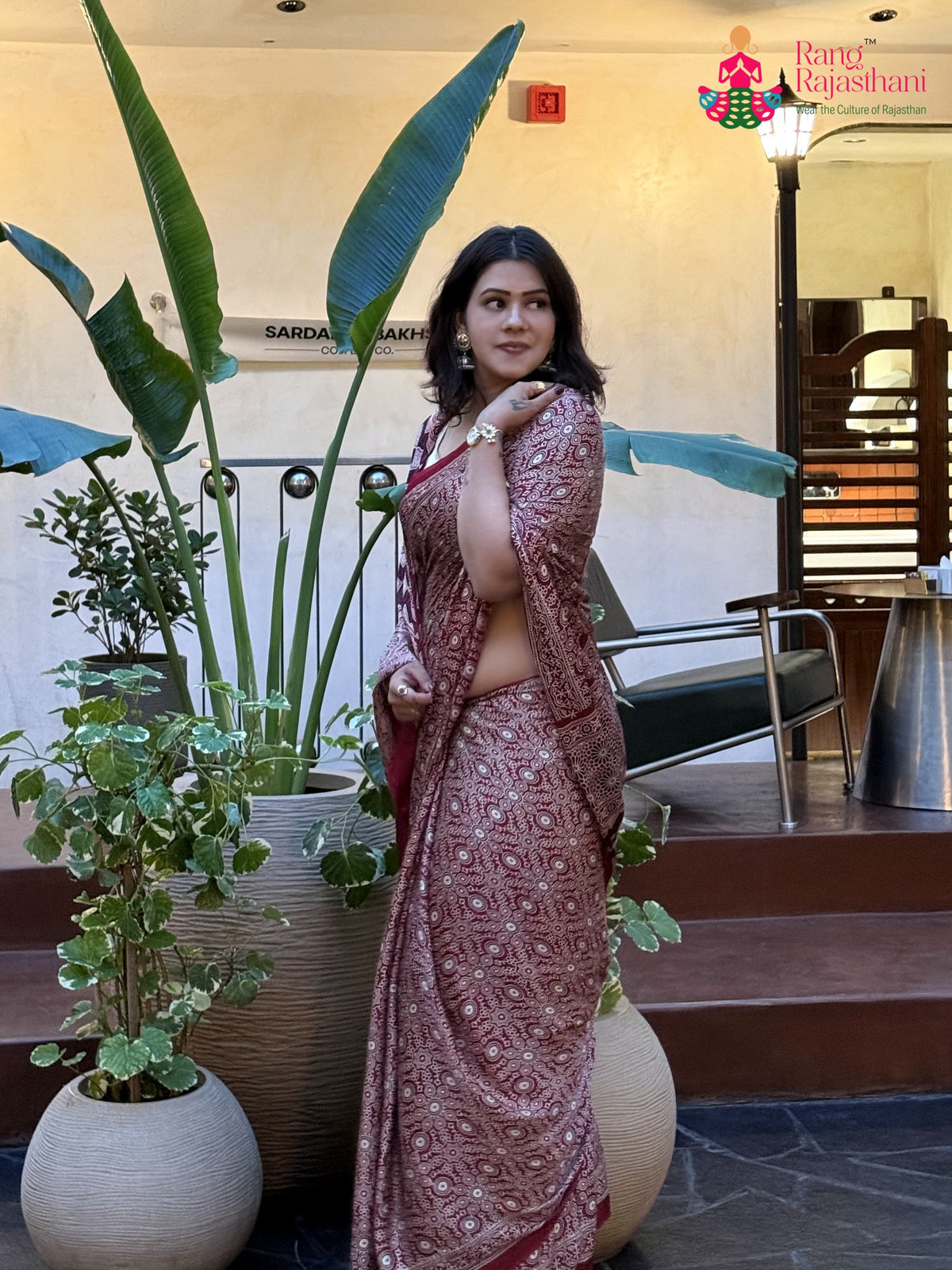 Maroon Pure Modal Silk Ajrakh Print Saree for Festive Celebration | Festive Pick