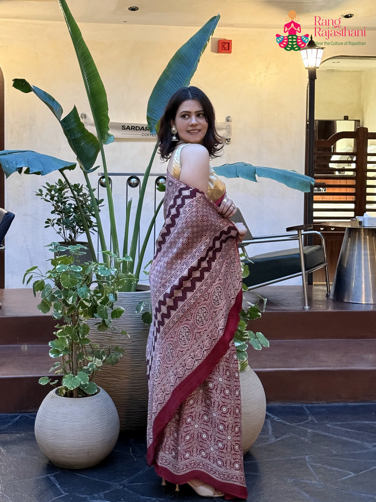 Maroon Pure Modal Silk Ajrakh Print Saree for Festive Celebration | Festive Pick