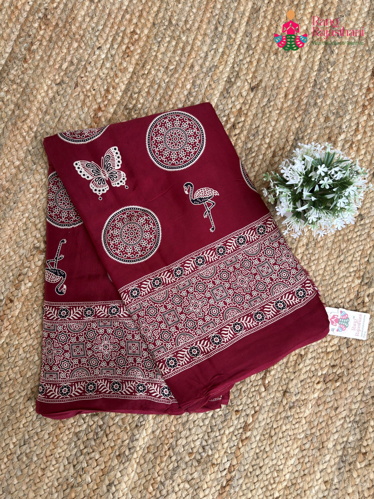 Maroon Pure Modal Silk Ajrakh Print Saree for Red Puja Sarees | Wedding Collection