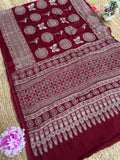 Maroon Pure Modal Silk Ajrakh Print Saree for Red Puja Sarees | Wedding Collection