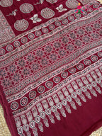 Maroon Pure Modal Silk Ajrakh Print Saree for Red Puja Sarees | Wedding Collection