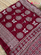 Maroon Pure Modal Silk Ajrakh Print Saree for Red Puja Sarees | Wedding Collection