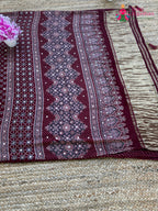 Maroon Pure Modal Silk Mirror Ajrakh Print Saree for Sangeet Night | Order Online